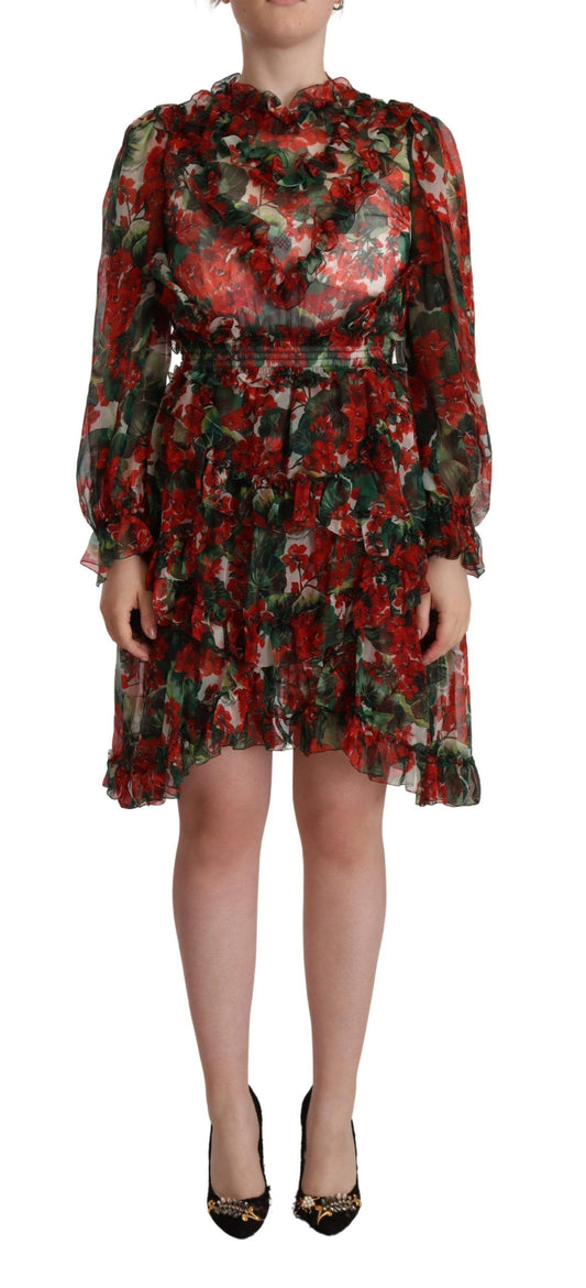 Abito corto al ginocchio in seta floreale Dolce &amp; Gabbana
