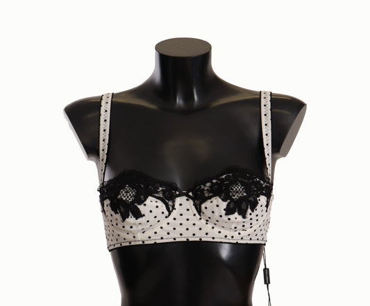 Dolce &amp; Gabbana Elegante reggiseno in pizzo bianco e seta a pois