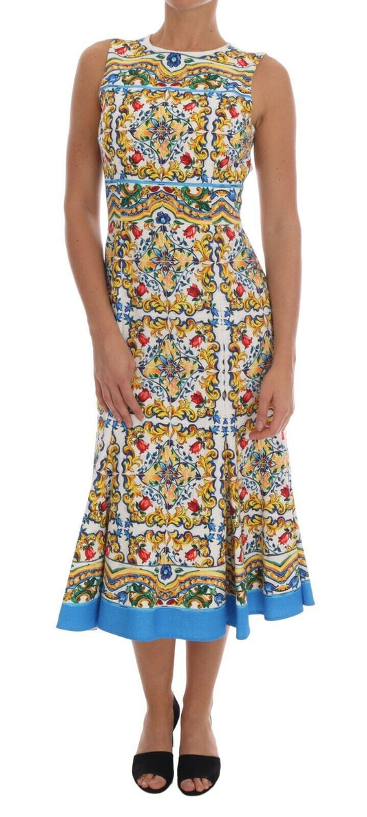 Abito midi a tubino con stampa maiolica Dolce &amp; Gabbana