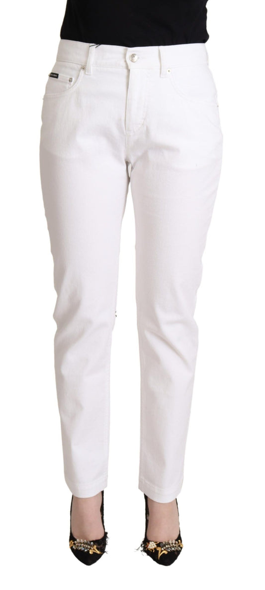 Jeans affusolati bianchi Dolce &amp; Gabbana con toppa con logo