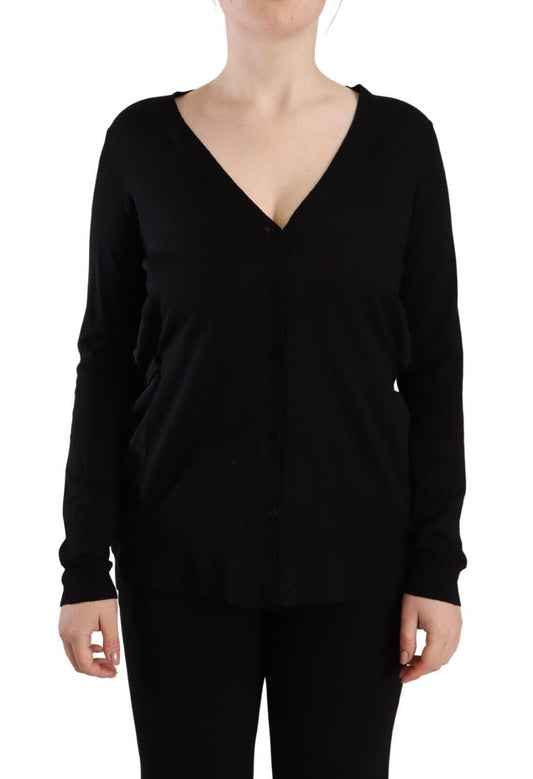 Dolce &amp; Gabbana elegante maglione nero in lana con scollo a V