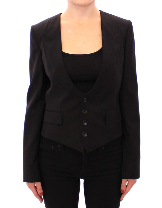 Blazer nero elegante in misto seta di Dolce &amp; Gabbana con dettaglio sciarpa sul retro