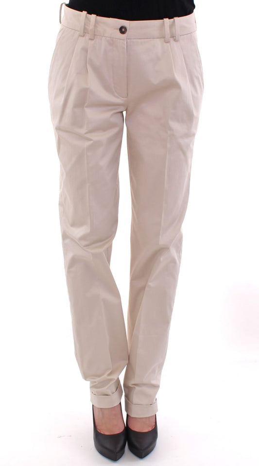 Pantaloni eleganti in cotone beige a vestibilità regolare Dolce &amp; Gabbana