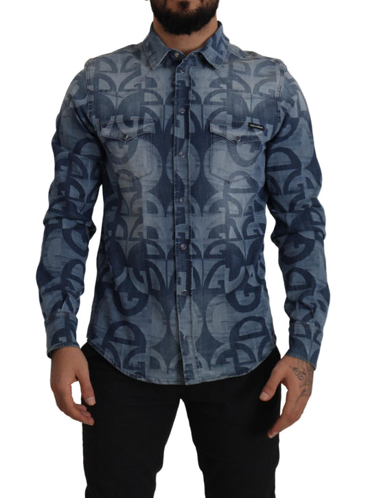 Camisa elegante y casual de corte entallado azul para hombre de Dolce &amp; Gabbana