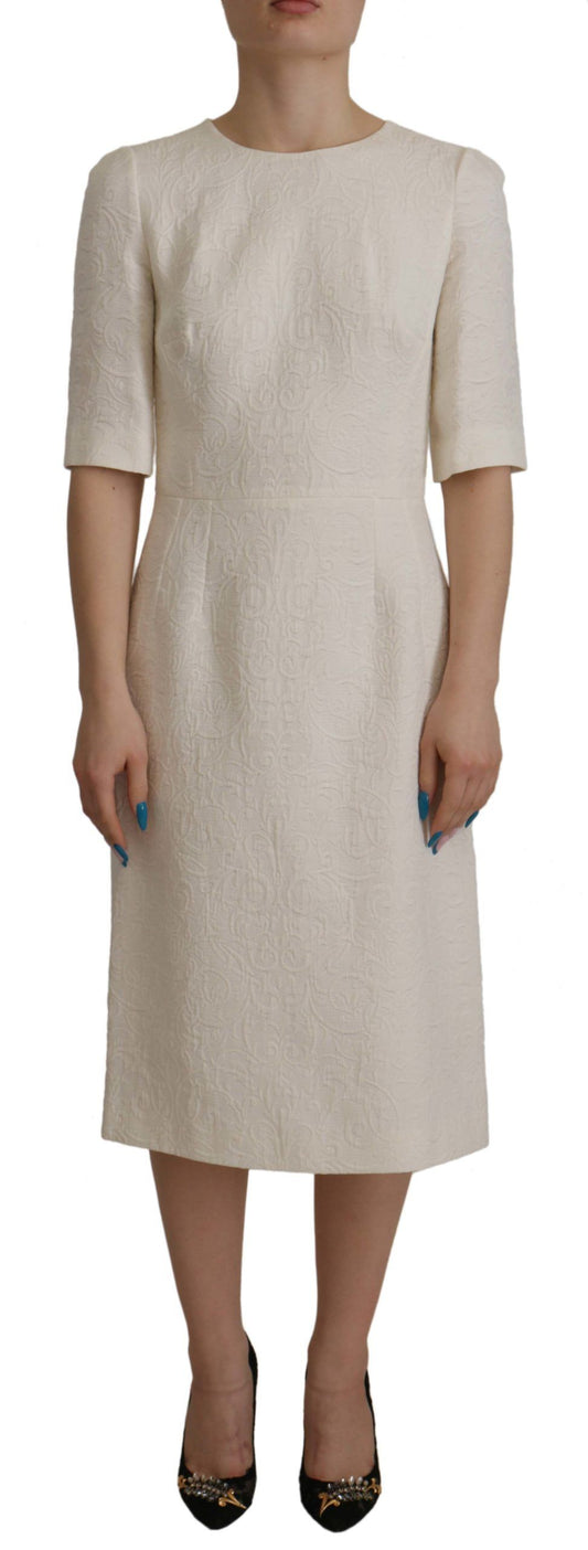 Dolce &amp; Gabbana Exquisite Jacquard Midi Dress in Bianco
