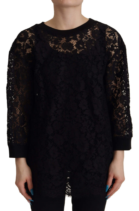 Dolce &amp; Gabbana Elegante Blusa Nera a Maniche Lunghe