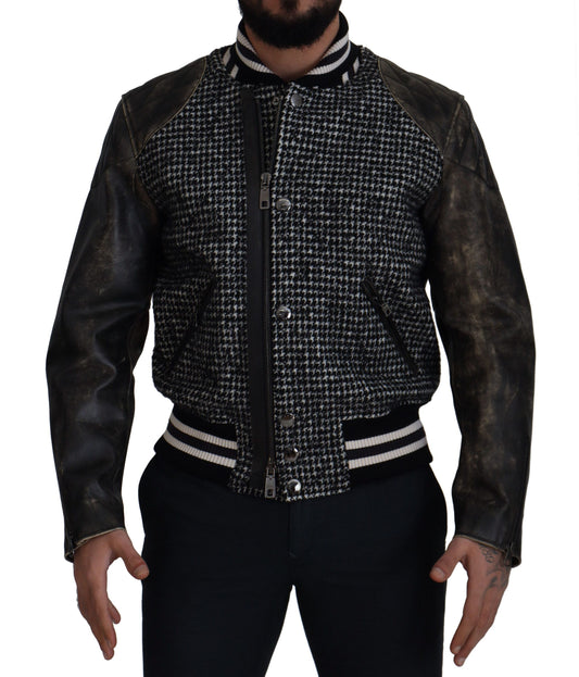 Giubbotto bomber in pelle pied de poule multicolore Dolce &amp; Gabbana
