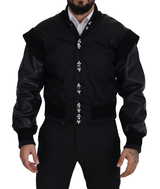 Elegante bomber nero decorato con cristalli Dolce &amp; Gabbana