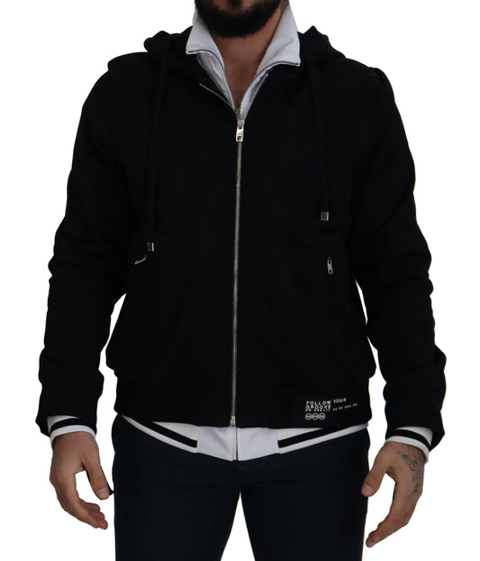 Dolce &amp; Gabbana Elegante Bomber Nero con Cappuccio