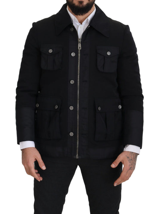 Giacca elegante in misto lana nera con zip intera Dolce &amp; Gabbana