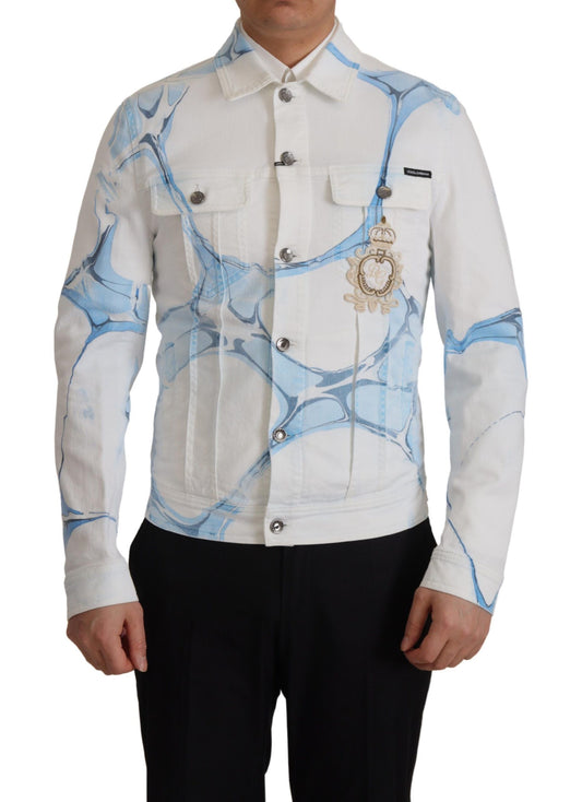 Giacca in denim con logo multicolore ricamato Dolce &amp; Gabbana