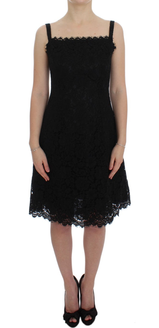 Dolce &amp; Gabbana - Elegante abito lungo al ginocchio in pizzo floreale nero