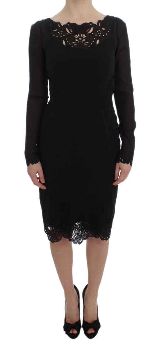 Dolce &amp; Gabbana Elegante Abito Tubino in Pizzo Floreale Nero
