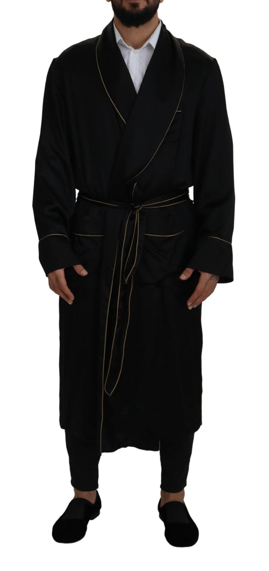 Dolce &amp; Gabbana Elegante Cappotto Lungo in Seta Nera