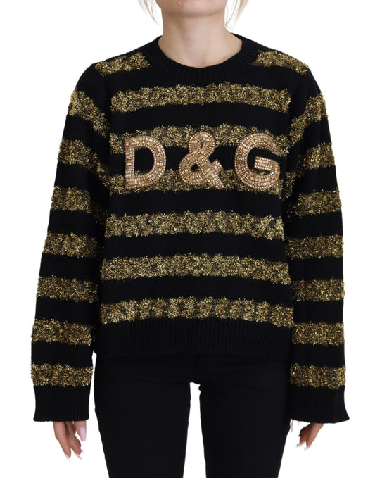 Suéter elegante con cristales negros y dorados de Dolce &amp; Gabbana