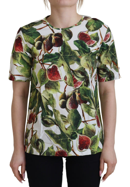 Top in cotone con stampa di fichi multicolore Dolce &amp; Gabbana