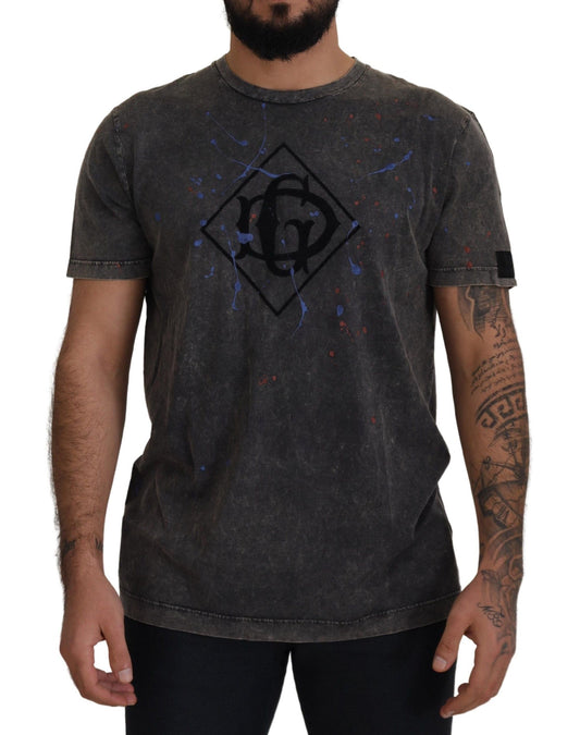 T-shirt Dolce &amp; Gabbana Elevated in cotone grigio con logo DG scolorito