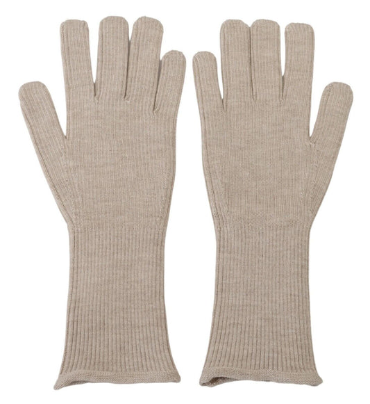 Guanti Dolce &amp; Gabbana eleganti in misto cashmere e seta color avorio