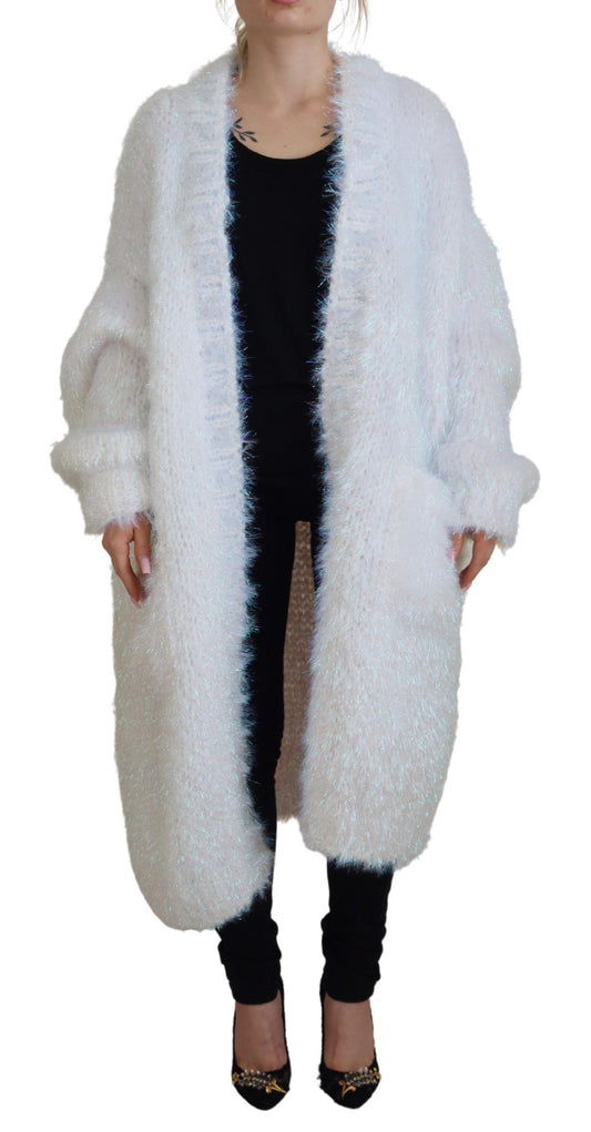 Dolce &amp; Gabbana Elegante Giacca Cardigan a Maniche Lunghe Bianca