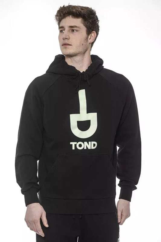 Tond Black Cotton Men Sweater with Drawstring Hood