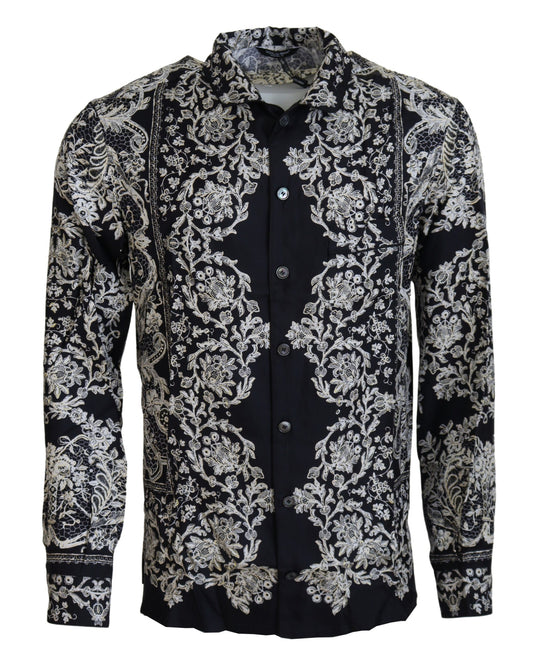 Camicia elegante in raso con stampa floreale barocca Dolce &amp; Gabbana