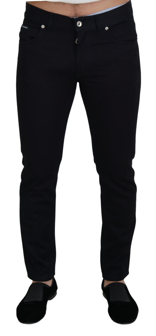 Pantaloni in denim eleganti in misto seta nera Dolce &amp; Gabbana