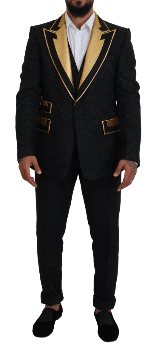 Abito elegante aderente Dolce &amp; Gabbana da 3 pezzi nero e oro