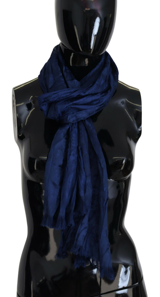 Elegante pañuelo de seda con flecos de Costume National en azul chic