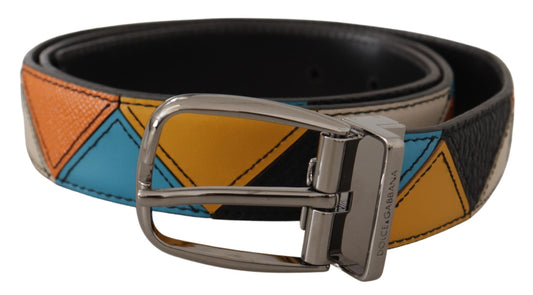 Cintura elegante in pelle multicolore Dolce &amp; Gabbana con fibbia argentata