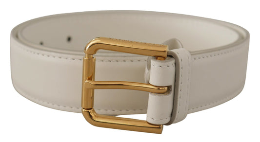Cintura Dolce &amp; Gabbana Chic in pelle bianca con fibbia incisa in oro