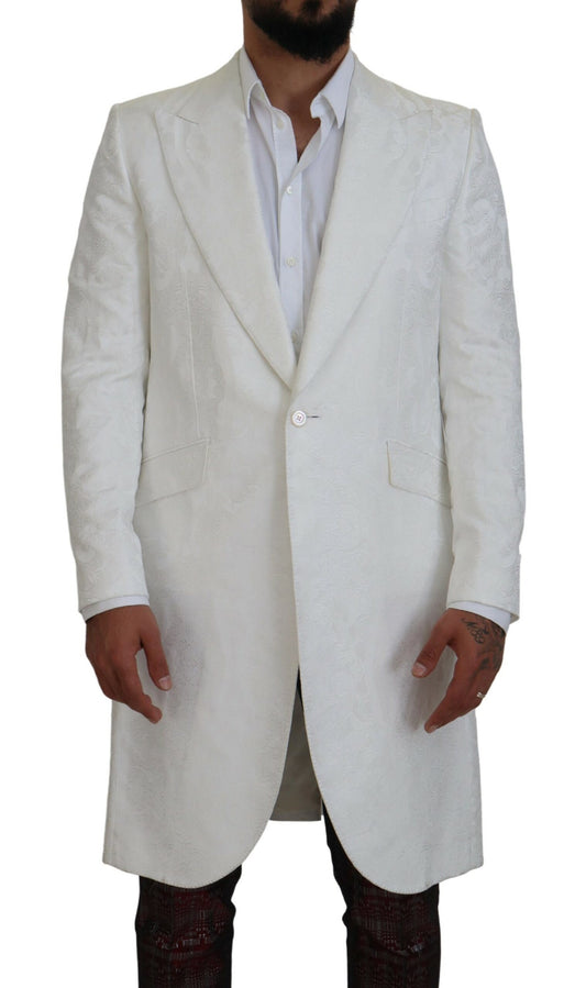 Dolce &amp; Gabbana Elegante Trench Bianco in Broccato Floreale