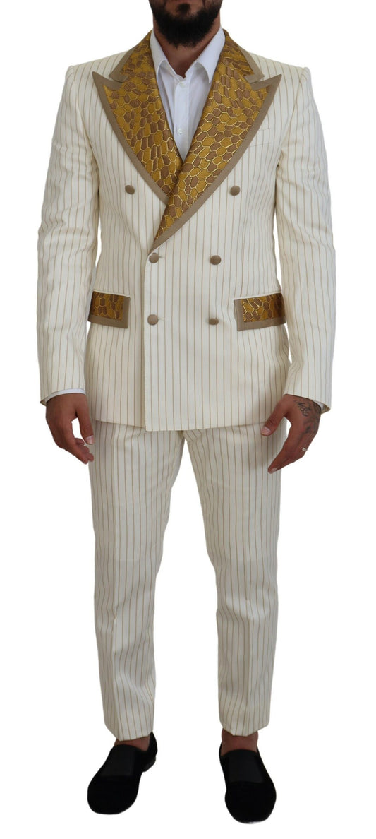 Dolce &amp; Gabbana Elegante Completo Doppiopetto Bianco Sporco