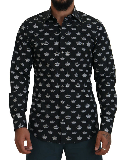 Camisa formal elegante de corte entallado con estampado de corona de Dolce &amp; Gabbana