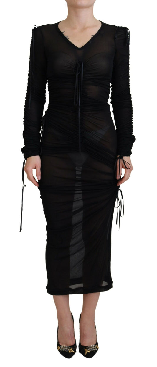 Vestido ajustado elegante de mezcla de seda negra de Dolce &amp; Gabbana