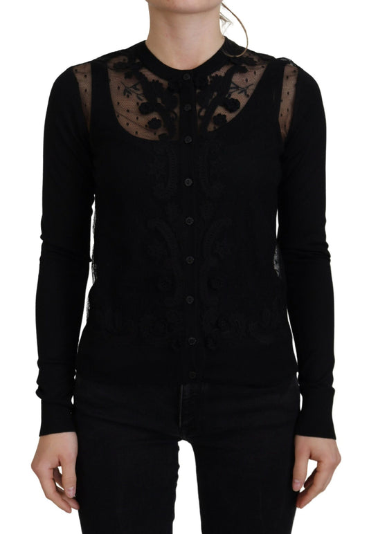 Dolce &amp; Gabbana Elegante Cardigan in Pizzo Floreale Nero