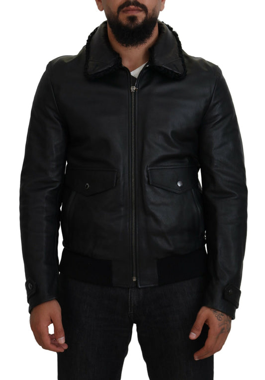 Giacca Dolce &amp; Gabbana Chic in pelle nera foderata in seta