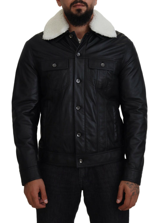 Elegante bomber in pelle nera Dolce &amp; Gabbana