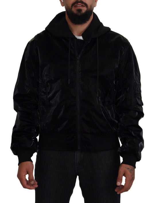 Chaqueta bomber negra elegante con capucha de Dolce &amp; Gabbana