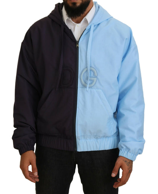 Dolce &amp; Gabbana Elegante Giacca Blu con Cappuccio - Chiusura con Cerniera Completa