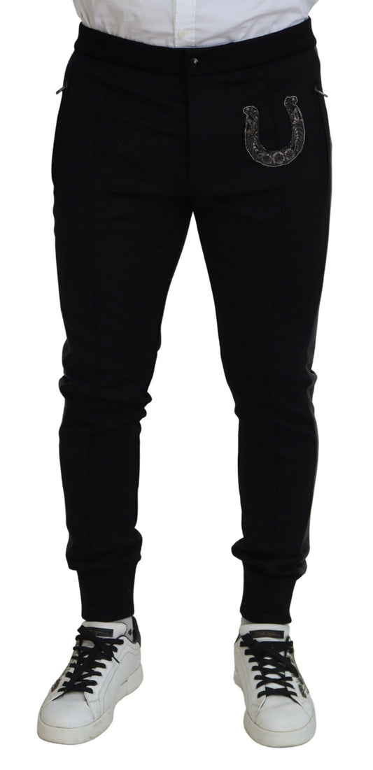 Pantaloni jogger neri eleganti Dolce &amp; Gabbana in misto lana di lusso
