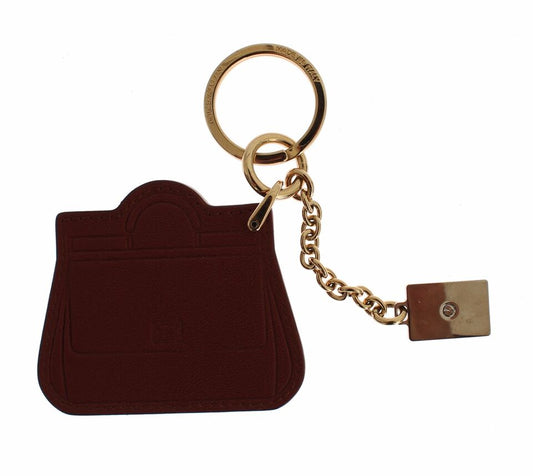 Elegante portachiavi Dolce &amp; Gabbana in pelle marrone con dettagli dorati