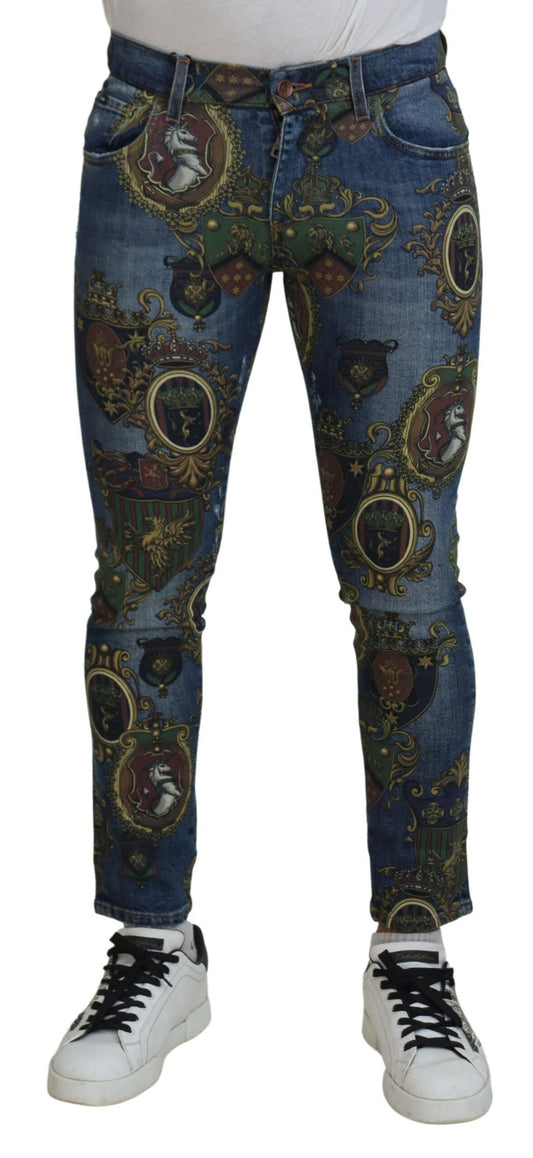 Vaqueros de mezclilla estampados de corte entallado elegantes de Dolce &amp; Gabbana