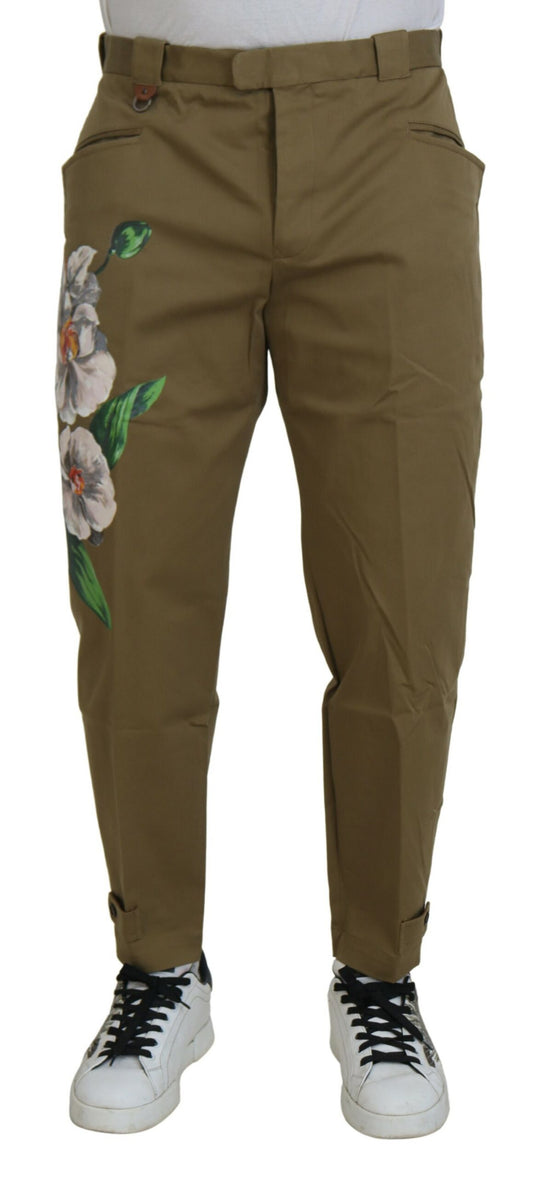 Pantaloni chino beige con motivi floreali di Dolce &amp; Gabbana