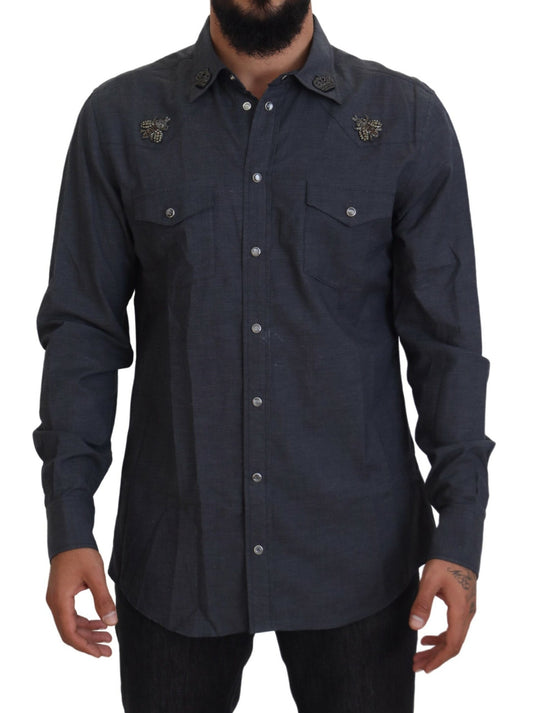 Camicia casual in denim blu slim fit elegante di Dolce &amp; Gabbana