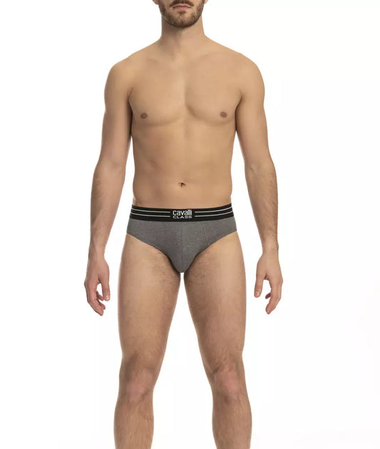 Cavalli Class Gray Cotton Men Underwear Three-Pack
