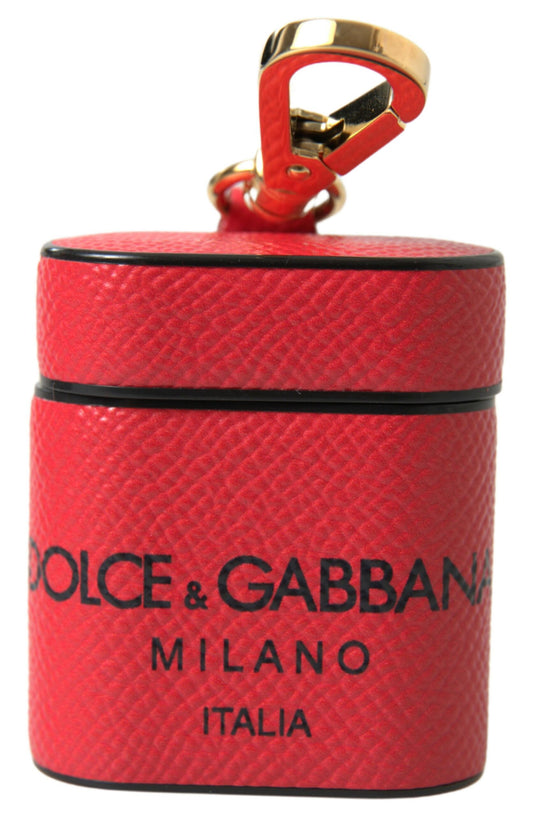 Custodia elegante in pelle per Airpods Dolce &amp; Gabbana in nero e rosso