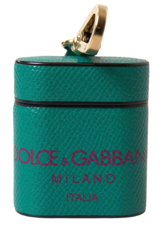 Custodia elegante in pelle per Airpods Dolce &amp; Gabbana in verde e marrone