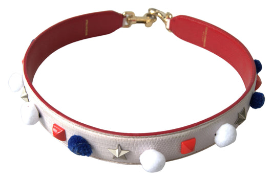 Dolce &amp; Gabbana - Splendido cinturino in pelle con borchie multicolori bianche