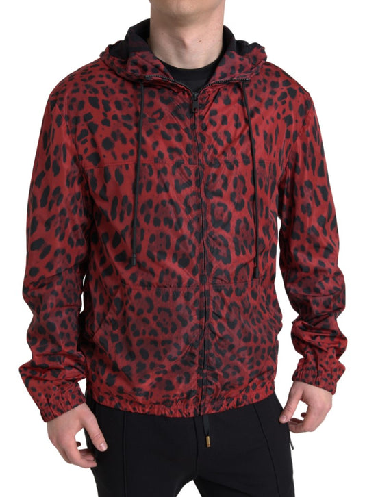 Bomber con cappuccio leopardato rosso Dolce &amp; Gabbana