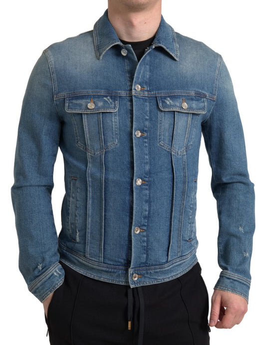 Giacca in denim elasticizzato blu elegante Dolce &amp; Gabbana